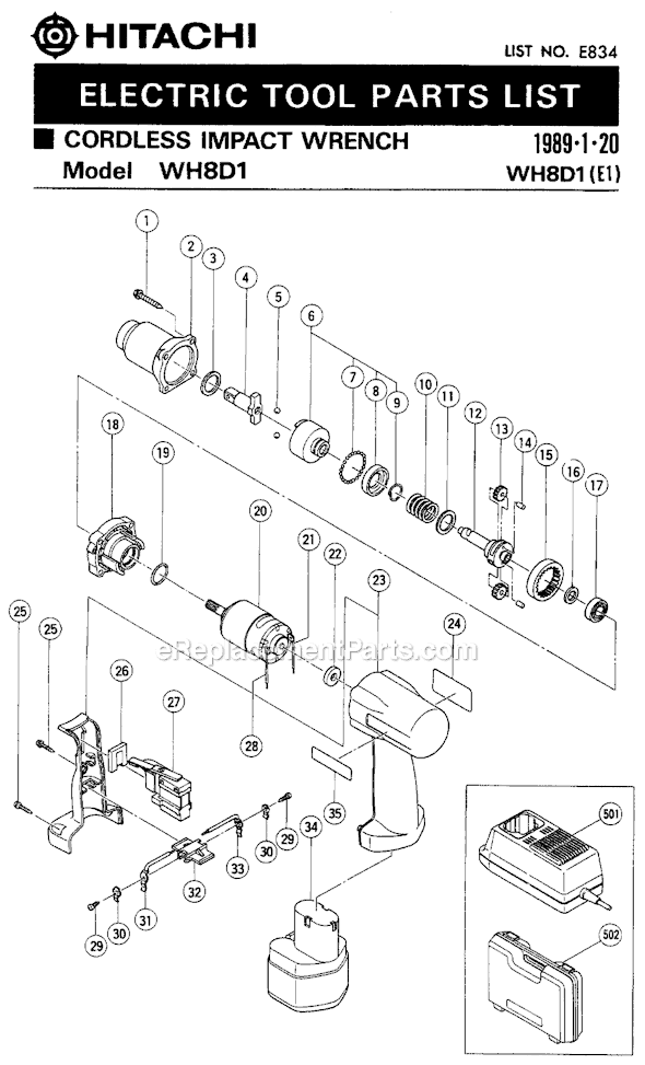 Metabo HPT (Hitachi) WH8D1 Impact Wrench Page A Diagram