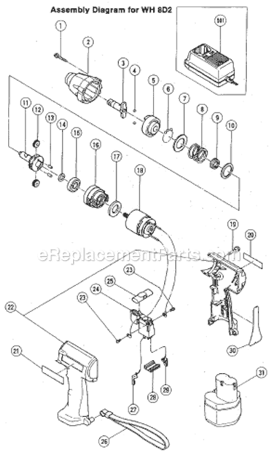 Metabo HPT (Hitachi) WH8D2 1/4 In. Quick Release Hex, 9.6V Cordless Impact Drill Driver Page A Diagram