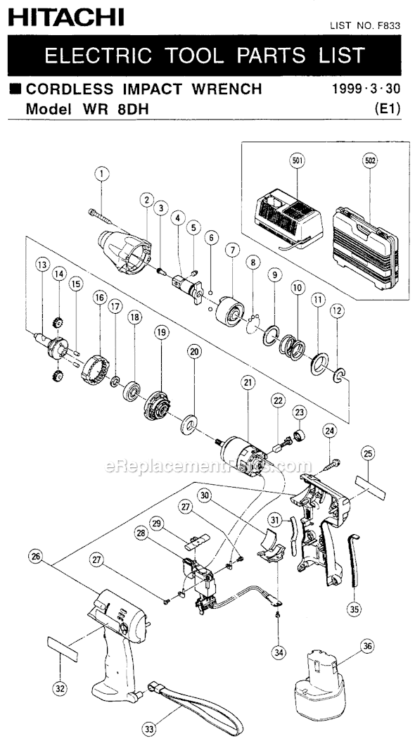 Metabo HPT (Hitachi) WR8DH 3/8" Square Drive, 9.6V Cordless Impact Wrench Page A Diagram