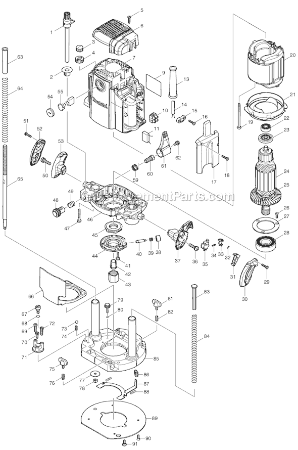 Makita RP1800 3-1/4 HP Plunge Router Page A Diagram