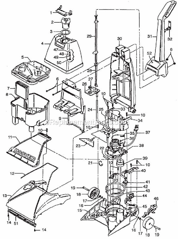 Hoover F5805 Upright Extractor Page A Diagram