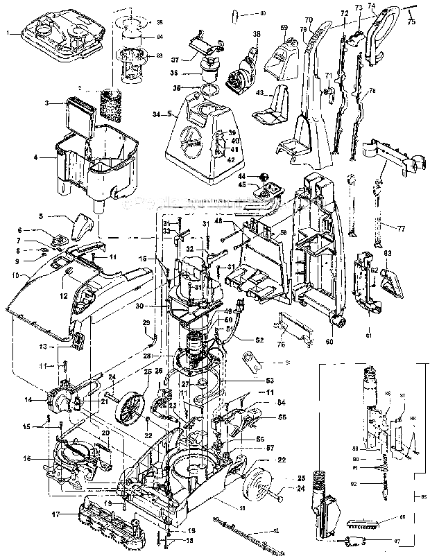 Hoover F5912900 Steam Vacuum Motor_Hose_Cleaning_Tools_Handle_Tank Diagram