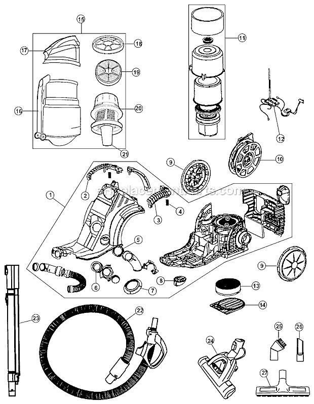 Hoover SH40080 Zen Whisper Multi-Cyclonic Canister Vacuum Page A Diagram