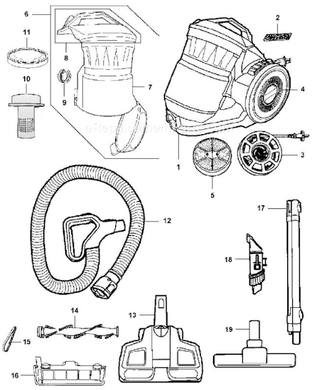 Hoover Sh40070 Wind Tunnel Air Bagless_Canister Diagram