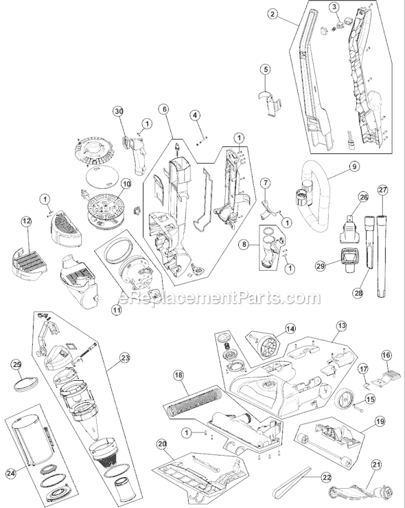 Hoover UH70120 WindTunnel Series Rewind Vacuum Page A Diagram