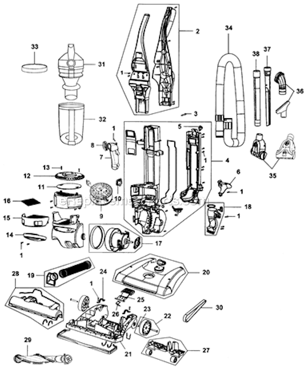 Hoover UH70831 WindTunnel 2 Rewind Pet Bagless Upright Page A Diagram