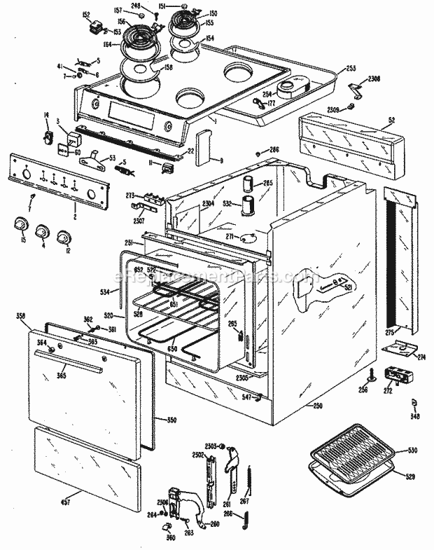 Hotpoint RA511*J1 Freestanding, Electric Electric Range Section Diagram
