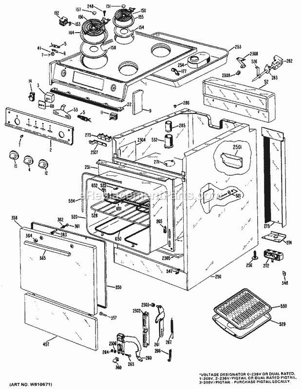 Hotpoint RA511*J2 Electric Hotpoint Free-Standing / Section Diagram