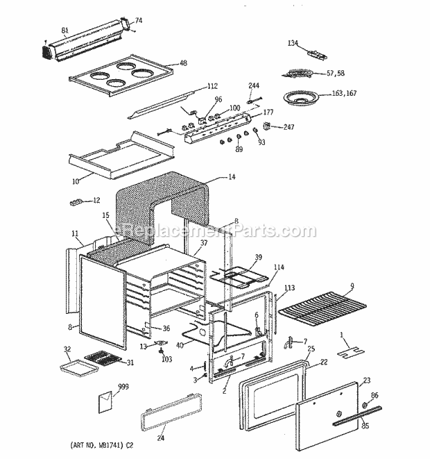 Hotpoint RA524W2 Freestanding, Electric Electric Range Section Diagram