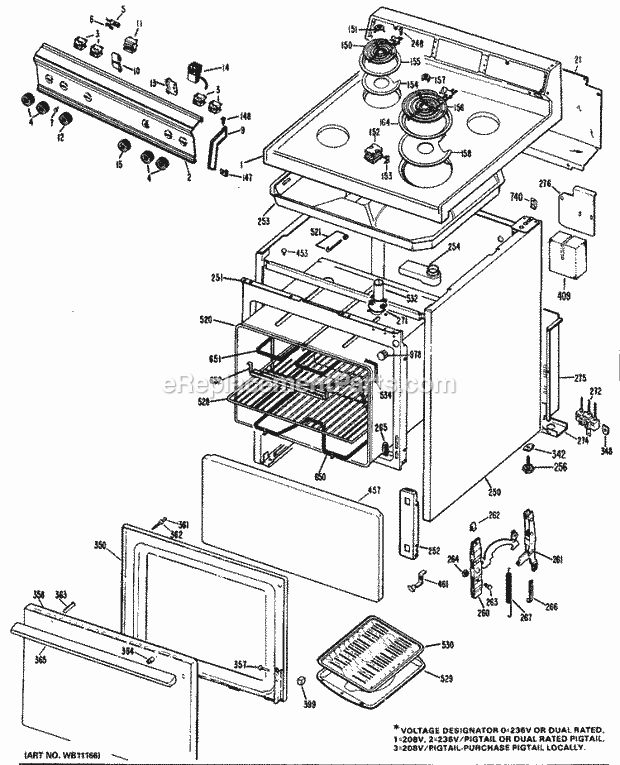 Hotpoint RB524*J3 Freestanding, Electric Electric Range Section Diagram