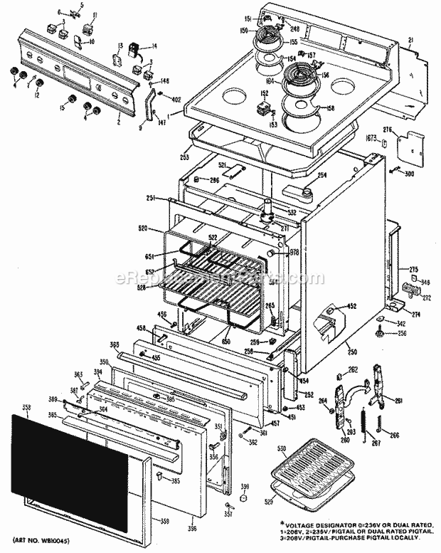 Hotpoint RB525G*F1 Freestanding, Electric Hotpoint Free-Standing / Section Diagram