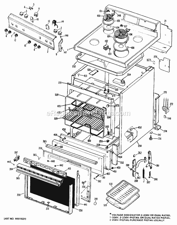 Hotpoint RB525G*J3 Freestanding, Electric Hotpoint Free-Standing / Section Diagram