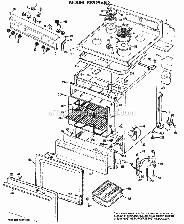 Hotpoint RB525*N2 Freestanding, Electric Electric Range Section Diagram