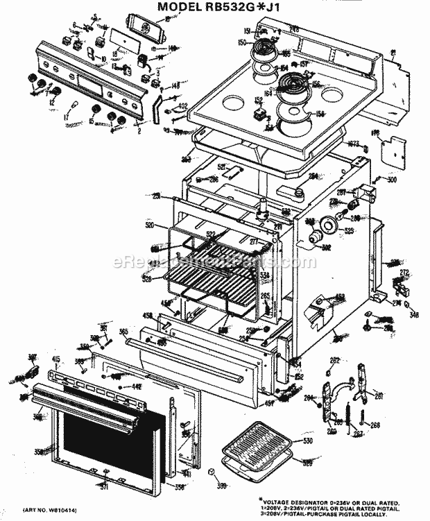 Hotpoint RB532G*J1 Freestanding, Electric Hotpoint Free-Standing / Section Diagram