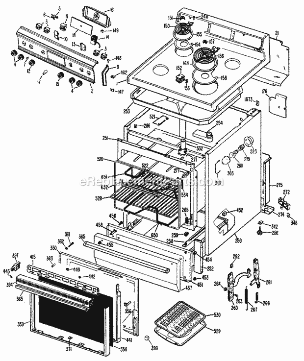 Hotpoint RB532G*J2 Freestanding, Electric Hotpoint Free-Standing / Section Diagram