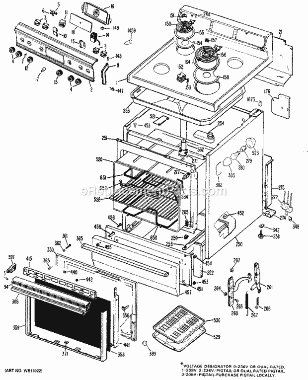 Hotpoint RB532G*J3 Freestanding, Electric Hotpoint Free-Standing / Section Diagram