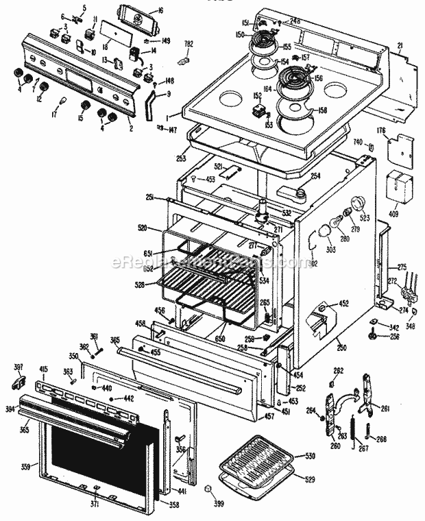 Hotpoint RB532G*J6 Freestanding, Electric Hotpoint Free-Standing / Section Diagram