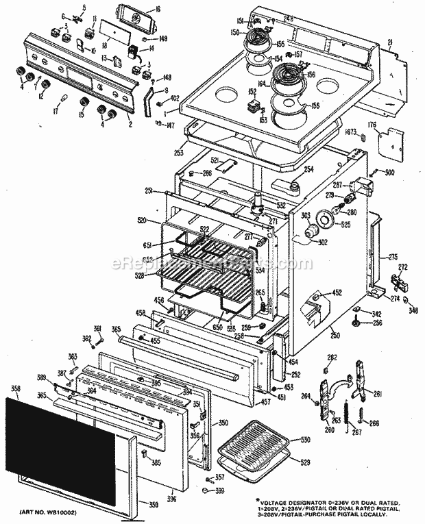 Hotpoint RB632G*F1 Freestanding, Electric Hotpoint Free-Standing / Section Diagram