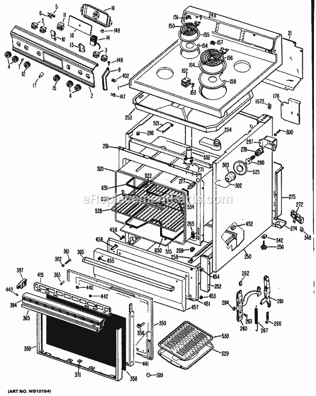 Hotpoint RB632G*H1 Freestanding, Electric Hotpoint Free-Standing / Section Diagram