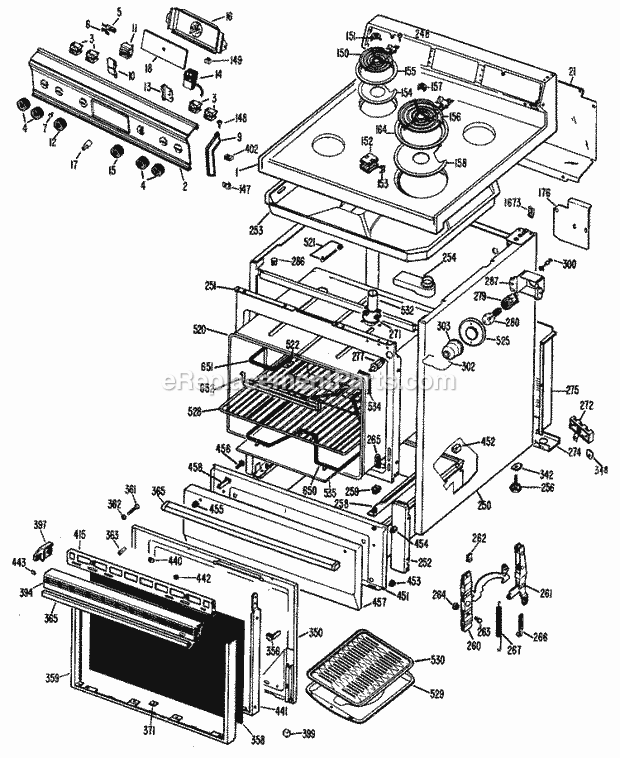 Hotpoint RB632G*J1 Freestanding, Electric Hotpoint Free-Standing / Section Diagram