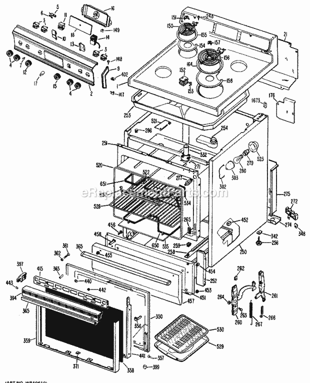 Hotpoint RB632G*J2 Freestanding, Electric Hotpoint Free-Standing / Section Diagram