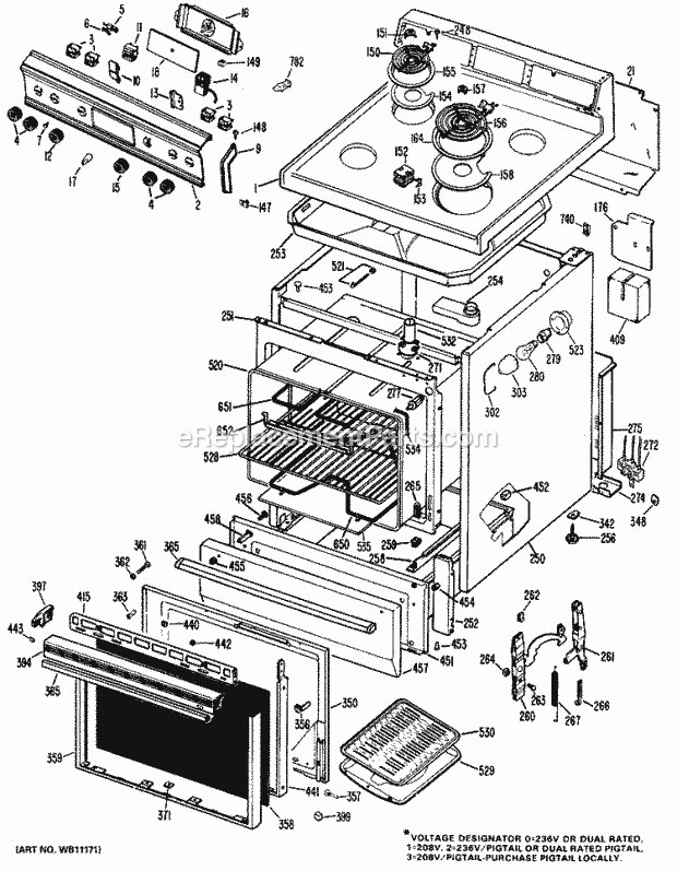 Hotpoint RB632G*J5 Freestanding, Electric Hotpoint Free-Standing / Section Diagram