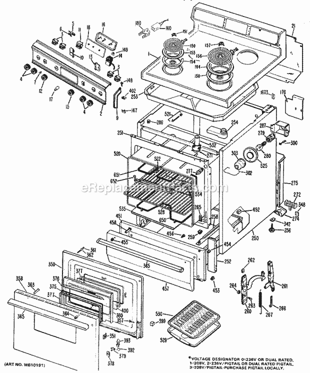 Hotpoint RB636*F4 Freestanding, Electric Hotpoint Free-Standing / Section Diagram