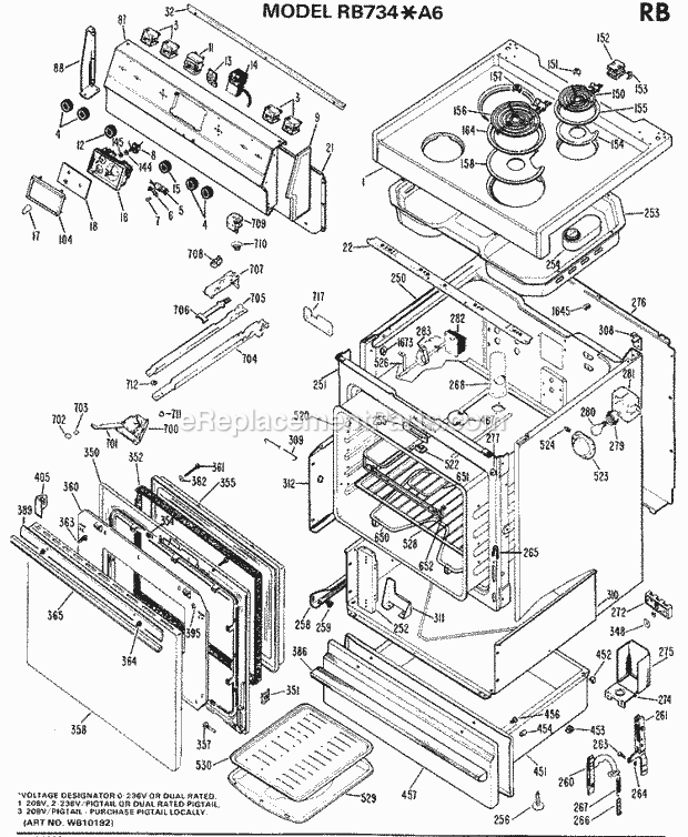 Hotpoint RB734*A6 Drop-In, Electric Hotpoint Free-Standing / Section Diagram