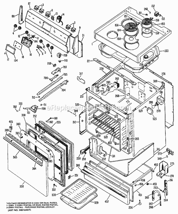 Hotpoint RB734*J1 Drop-In, Electric Hotpoint Free-Standing / Section Diagram