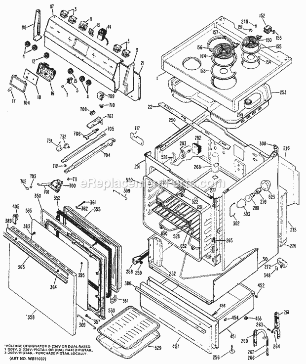 Hotpoint RB734*J5 Electric Hotpoint Free-Standing / Section Diagram