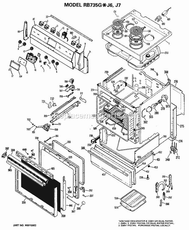Hotpoint RB735G*J6 Electric Hotpoint Free-Standing / Section Diagram