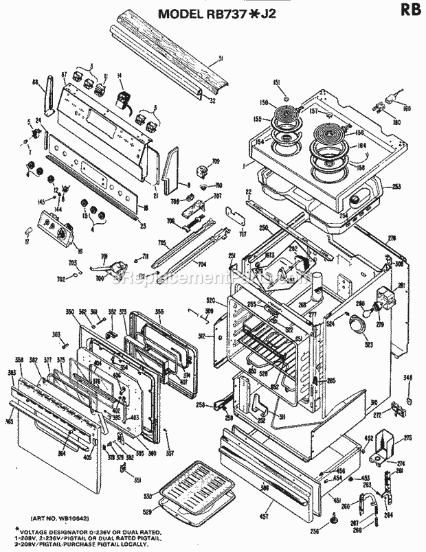 Hotpoint RB737*J2 Electric Hotpoint Free-Standing / Section Diagram