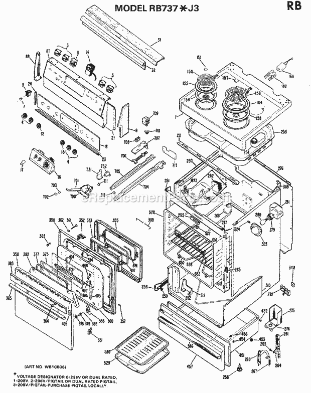 Hotpoint RB737*J3 Electric Ge Free-Standing / Drop- Section Diagram