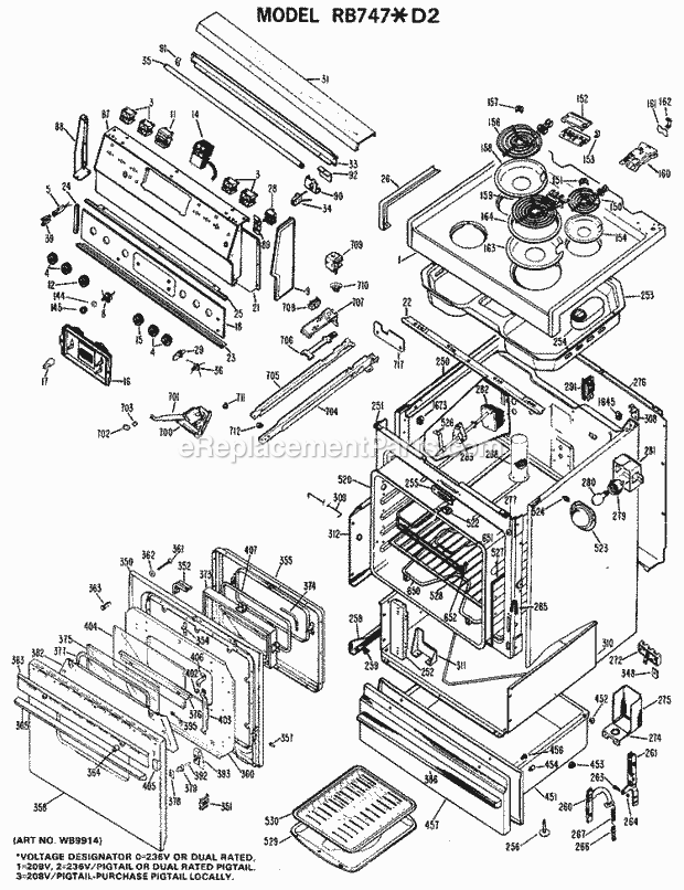 Hotpoint RB747*D2 Freestanding, Electric Hotpoint Free-Standing / Section Diagram