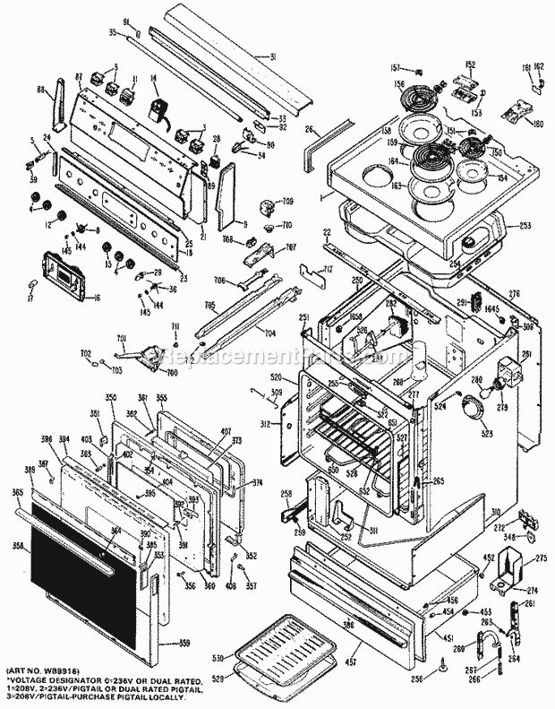 Hotpoint RB747G*D2 Freestanding, Electric Hotpoint Free-Standing / Section Diagram