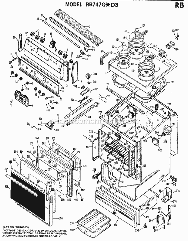 Hotpoint RB747G*D3 Freestanding, Electric Hotpoint Free-Standing / Section Diagram