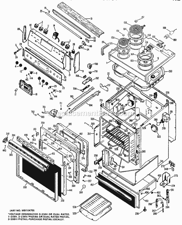 Hotpoint RB747G*J1 Built-In, Electric Hotpoint Free-Standing / Section Diagram