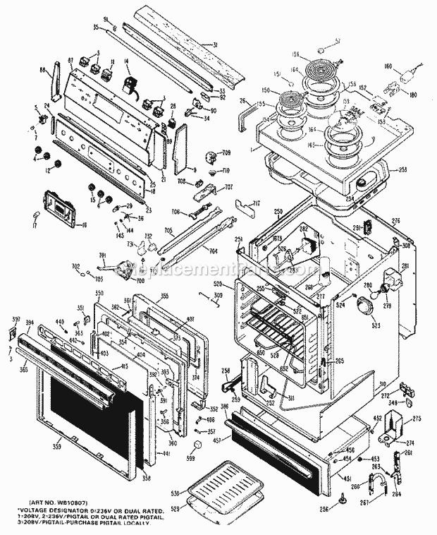 Hotpoint RB747G*J3 Electric Ge Free-Standing / Drop- Section Diagram