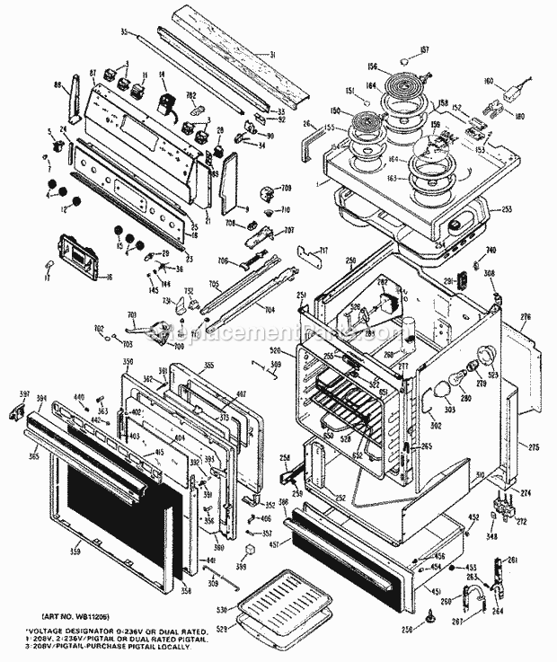 Hotpoint RB747G*J6 Electric Hotpoint Free-Standing / Section Diagram