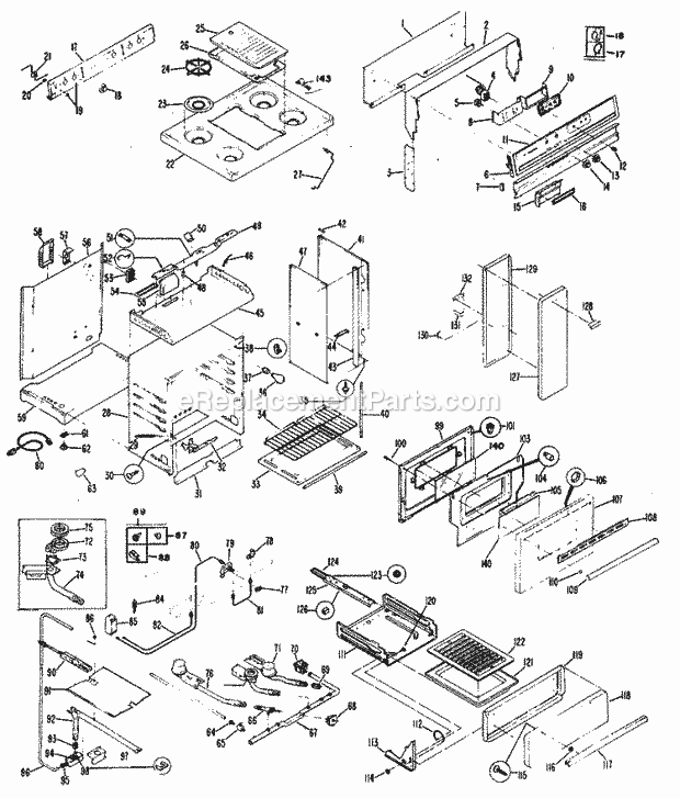 Hotpoint RGC657EH3 Freestanding, Gas Gas Range Section Diagram