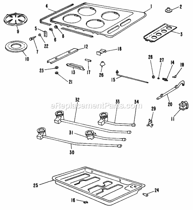 Hotpoint RGU32U02 Gas Gas Cooktop Section Diagram