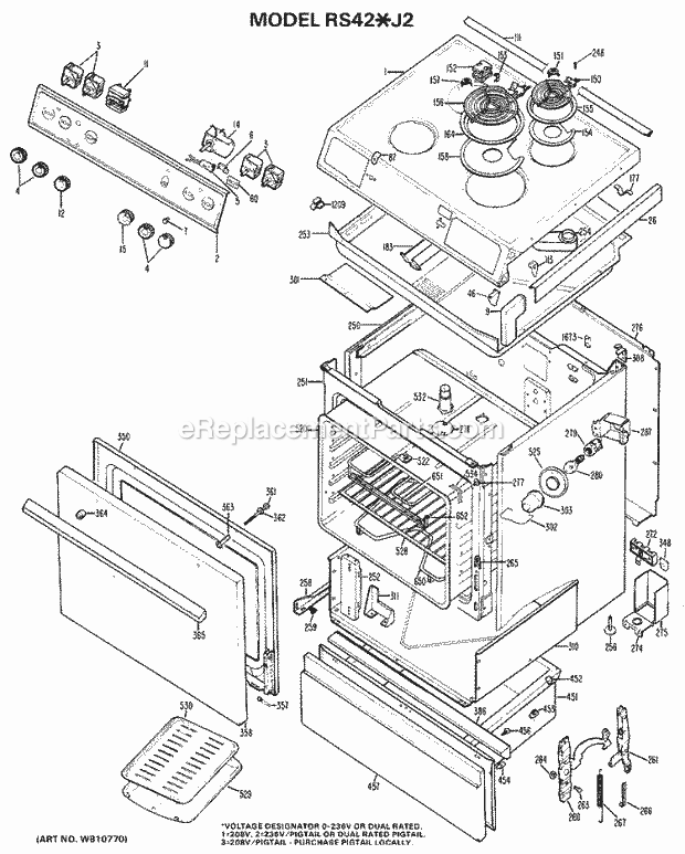 Hotpoint RS42*J2 Electric Hotpoint Free-Standing / Section Diagram