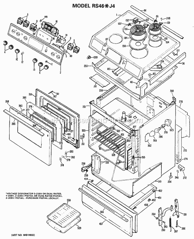 Hotpoint RS46*J4 Electric Hotpoint Free-Standing / Section Diagram