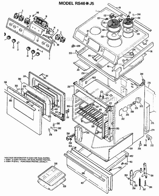 Hotpoint RS46*J5 Electric Hotpoint Free-Standing / Section Diagram