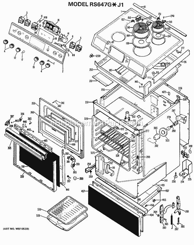 Hotpoint RS647G*J1 Electric Hotpoint Free-Standing / Section Diagram