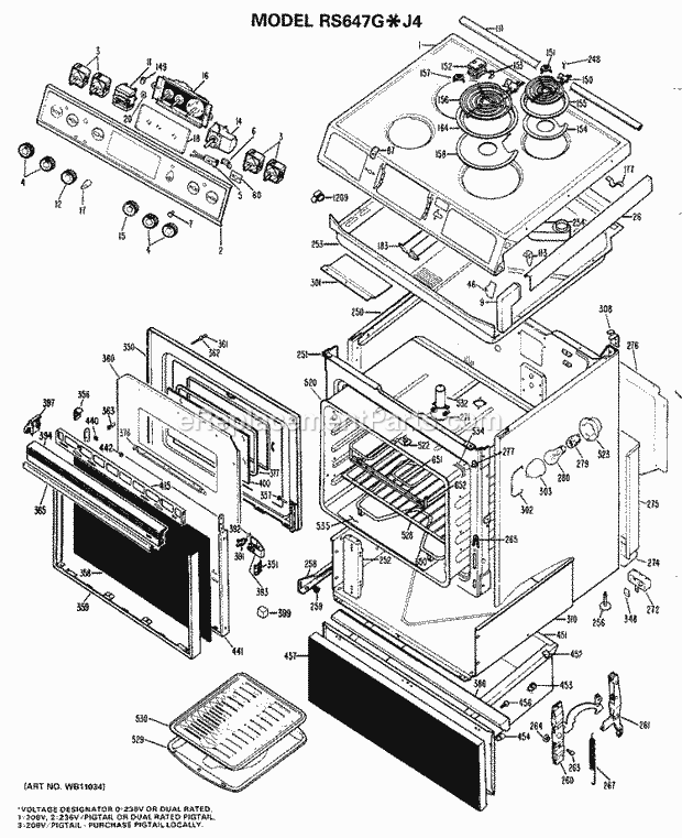 Hotpoint RS647G*J4 Electric Hotpoint Free-Standing / Section Diagram
