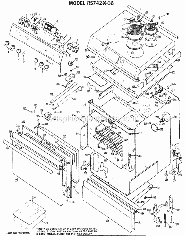 Hotpoint RS742*06 Freestanding, Electric Hotpoint Free-Standing / Section Diagram