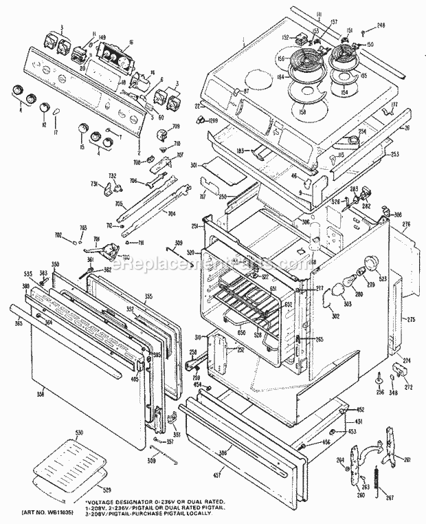Hotpoint RS742*J4 Electric Hotpoint Free-Standing / Section Diagram