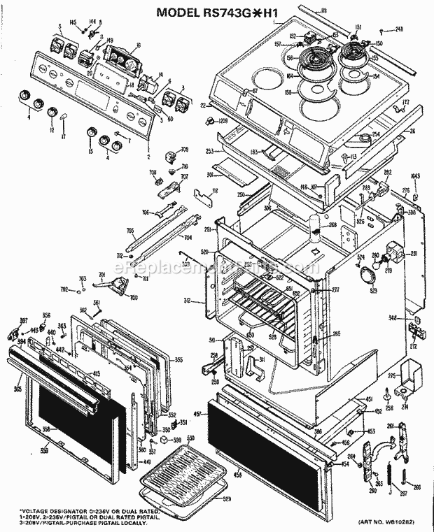 Hotpoint RS743G*H1 Freestanding, Electric Hotpoint Free-Standing / Section Diagram