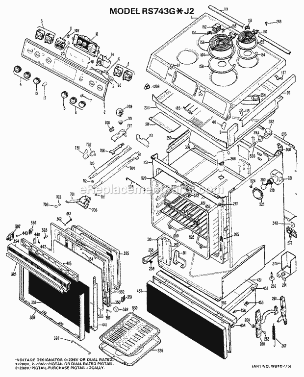 Hotpoint RS743G*J2 Electric Hotpoint Free-Standing / Section Diagram